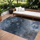 8' X 10' Navy Blue And Denim Blue Abstract Washable Indoor Outdoor Area Rug