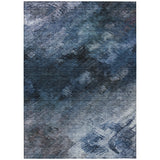 8' X 10' Navy Blue And Denim Blue Abstract Washable Indoor Outdoor Area Rug