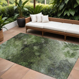 8' X 10' Green And Ivory Abstract Washable Indoor Outdoor Area Rug