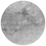 8' Silver Gray And Ivory Round Abstract Washable Indoor Outdoor Area Rug