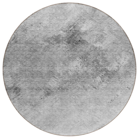 8' Silver Gray And Ivory Round Abstract Washable Indoor Outdoor Area Rug