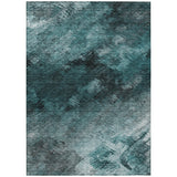 5' X 8' Teal Blue Aqua And Gray Abstract Washable Indoor Outdoor Area Rug