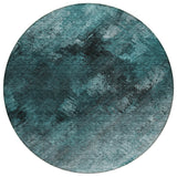8' Teal Blue Aqua And Gray Round Abstract Washable Indoor Outdoor Area Rug