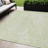 5' X 8' Artichoke Green And Ivory Geometric Washable Indoor Outdoor Area Rug