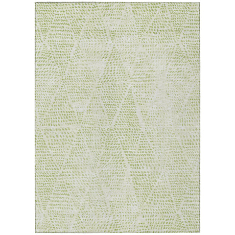 5' X 8' Artichoke Green And Ivory Geometric Washable Indoor Outdoor Area Rug