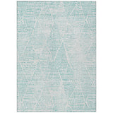 3' X 5' Aqua And Ivory Geometric Washable Indoor Outdoor Area Rug
