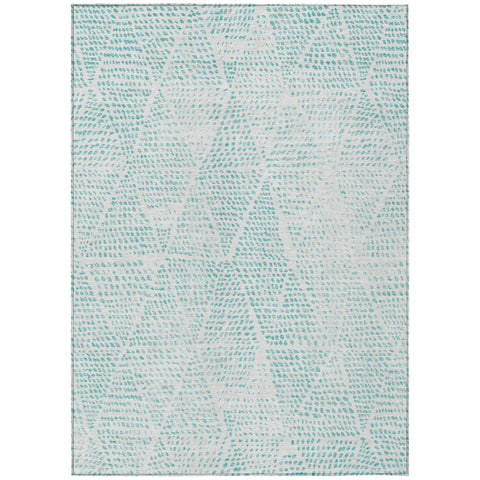 5' X 8' Aqua And Ivory Geometric Washable Indoor Outdoor Area Rug