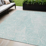 5' X 8' Aqua And Ivory Geometric Washable Indoor Outdoor Area Rug