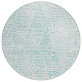 8' Aqua And Ivory Round Geometric Washable Indoor Outdoor Area Rug