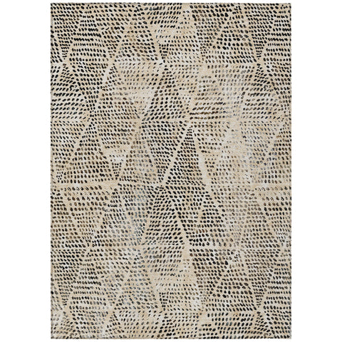 3' X 5' Beige Ivory And Black Geometric Washable Indoor Outdoor Area Rug
