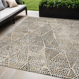5' X 8' Beige Ivory And Black Geometric Washable Indoor Outdoor Area Rug