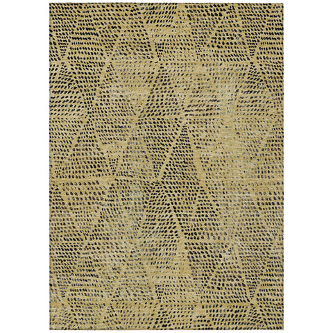 3' X 5' Gold Black And Charcoal Geometric Washable Indoor Outdoor Area Rug
