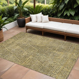 8' X 10' Gold Black And Charcoal Geometric Washable Indoor Outdoor Area Rug