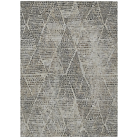 8' X 10' Gray Beige And Black Geometric Washable Indoor Outdoor Area Rug