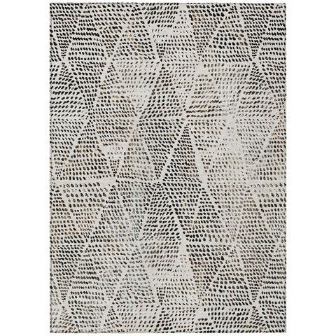 5' X 8' Ivory Charcoal And Beige Geometric Washable Indoor Outdoor Area Rug