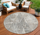 8' Ivory Charcoal And Beige Round Geometric Washable Indoor Outdoor Area Rug