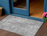 3' X 5' Pewter Charcoal And Ivory Geometric Washable Indoor Outdoor Area Rug