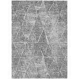3' X 5' Pewter Charcoal And Ivory Geometric Washable Indoor Outdoor Area Rug