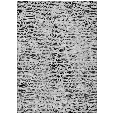 8' X 10' Pewter Charcoal And Ivory Geometric Washable Indoor Outdoor Area Rug