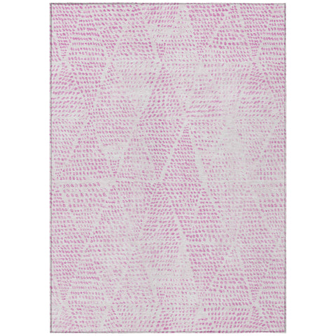 5' X 8' Pink And Ivory Geometric Washable Indoor Outdoor Area Rug