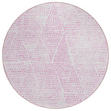 8' Pink And Ivory Round Geometric Washable Indoor Outdoor Area Rug