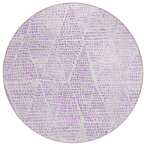 8' Purple And Ivory Round Geometric Washable Indoor Outdoor Area Rug