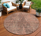 8' Salmon Charcoal And Beige Round Geometric Washable Indoor Outdoor Area Rug