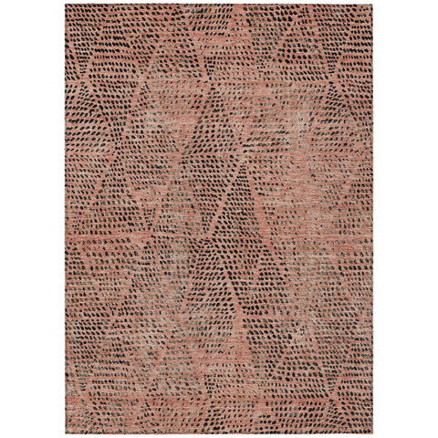 8' X 10' Salmon Charcoal And Beige Geometric Washable Indoor Outdoor Area Rug