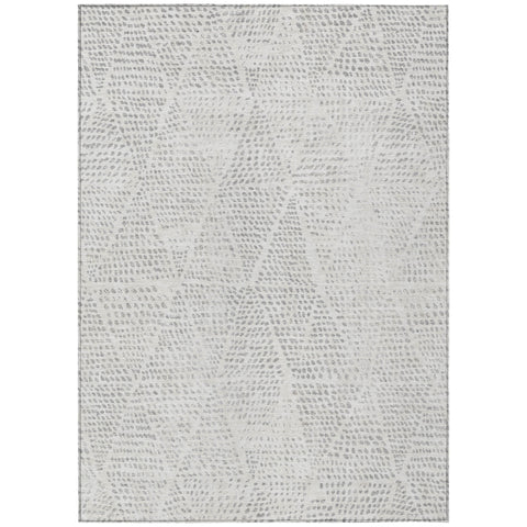 8' X 10' Silver And Ivory Geometric Washable Indoor Outdoor Area Rug