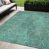5' X 8' Teal Blue And Charcoal Geometric Washable Indoor Outdoor Area Rug
