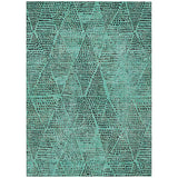 5' X 8' Teal Blue And Charcoal Geometric Washable Indoor Outdoor Area Rug