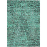 8' X 10' Teal Blue And Charcoal Geometric Washable Indoor Outdoor Area Rug