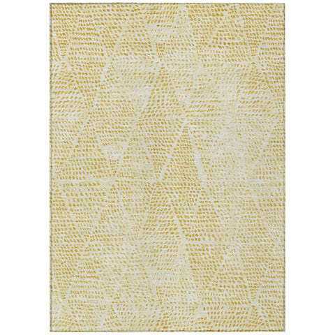 3' X 5' Wheat Gold And Ivory Geometric Washable Indoor Outdoor Area Rug