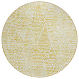 8' Wheat Gold And Ivory Round Geometric Washable Indoor Outdoor Area Rug