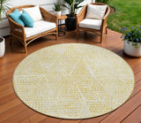 8' Wheat Gold And Ivory Round Geometric Washable Indoor Outdoor Area Rug