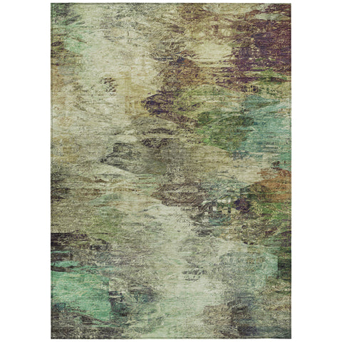5' X 8' Beige Green And Artichoke Green Abstract Washable Indoor Outdoor Area Rug