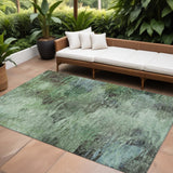 8' X 10' Green And Brown Abstract Washable Indoor Outdoor Area Rug