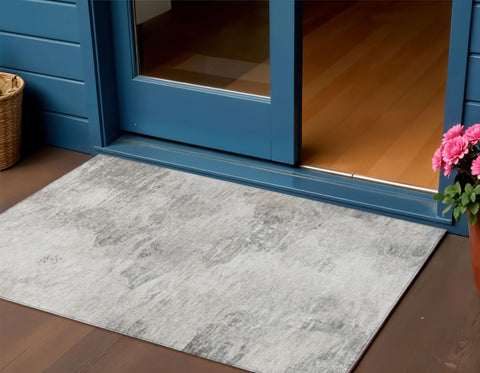 3' X 5' Silver Gray And Ivory Abstract Washable Indoor Outdoor Area Rug