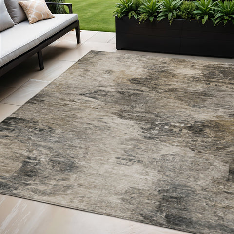 5' X 8' Taupe Beige And Brown Abstract Washable Indoor Outdoor Area Rug