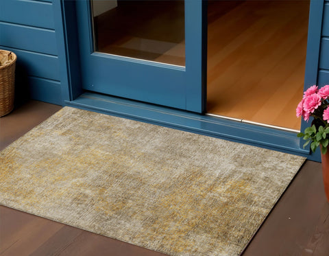 3' X 5' Beige Taupe And Ivory Abstract Washable Indoor Outdoor Area Rug