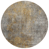 8' Gray Silver And Charcoal Round Abstract Washable Indoor Outdoor Area Rug