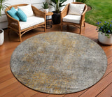 8' Gray Silver And Charcoal Round Abstract Washable Indoor Outdoor Area Rug