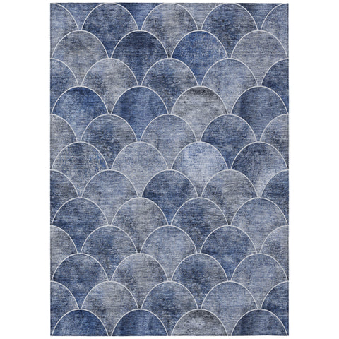 5' X 8' Denim Blue And Gray Abstract Washable Indoor Outdoor Area Rug