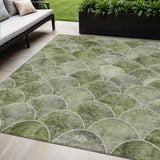 5' X 8' Green And Ivory Abstract Washable Indoor Outdoor Area Rug