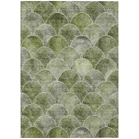 5' X 8' Green And Ivory Abstract Washable Indoor Outdoor Area Rug