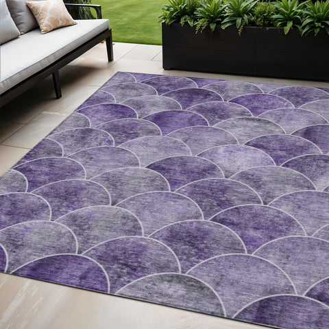 5' X 8' Purple Lilac And Lavender Abstract Washable Indoor Outdoor Area Rug