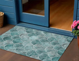 3' X 5' Teal Blue Aqua And Gray Abstract Washable Indoor Outdoor Area Rug