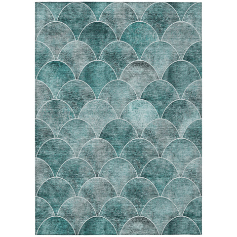 5' X 8' Teal Blue Aqua And Gray Abstract Washable Indoor Outdoor Area Rug