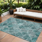 8' X 10' Teal Blue Aqua And Gray Abstract Washable Indoor Outdoor Area Rug