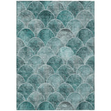 8' X 10' Teal Blue Aqua And Gray Abstract Washable Indoor Outdoor Area Rug